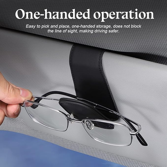 zipelo 2PCS Magnetic Leather Sun Visor Sunglasses Holders, Black/Green | one-hand access, soft contact surfaces, stores glasses and cards, lightweight compact form, car interior accessories - Image 3