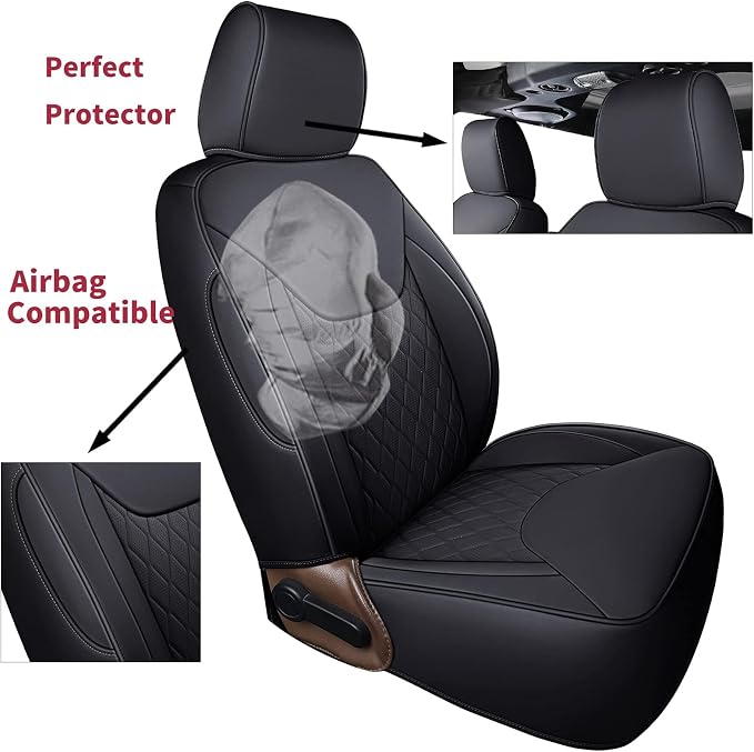 Coverado Seat Covers for Jeep Wrangler JK JL, Leather Front Seat Covers for Truck Automotive Wrangler Seat Covers Custom Fit for 2007-2026 Jeep Wrangler 2-Door/4-Door（Black） - Image 4