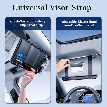 Car Visor Organizer, Premium Leather Sunglasses & Card Holder for Cars, Registration/Insurance Slot, Credit Card Pockets, Automotive Interior Organizer for Car Sun Visor (Black Leather) - Image 4