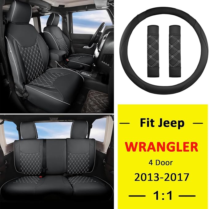 GIANT PANDA Wrangler JK Seat Covers Custom Fit for Jeep Wrangler,Premium Waterproof Faux Leather, 2013 2014 2015 2016 2017 JK 4 Door Full Set (Black&Gray) - Image 2