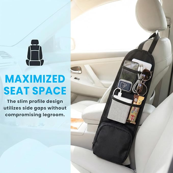 2 PCS Car Seat Storage Hanging Bag, Multi-Pocket Auto Interior Seats Side Organizer with Mesh Pockets, Multifunctional Vehicle Seat Mesh Storage Bag for Phones Wallets Glasses - Image 6