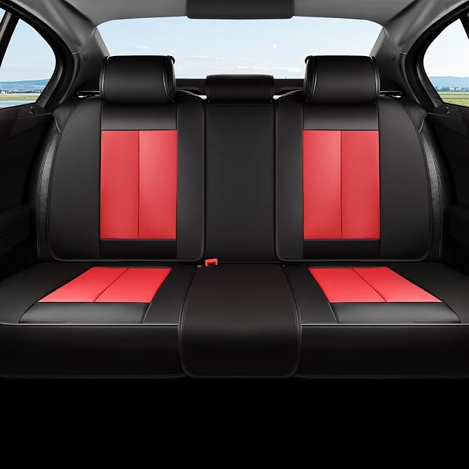 Coverado Automotive Seat Covers, Car Seat Protector for Back Seat, Waterproof Seat Covers for Cars Carseat Cover, 3-Pieces Back Seat Cover for Car, Faux Leather Universal Fit Most Cars, Black&Red by COVERADOAUTO
