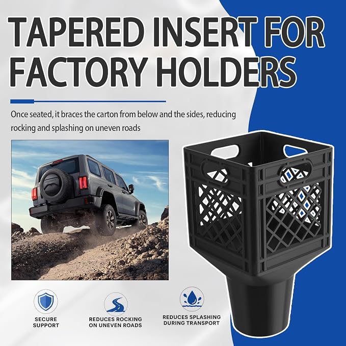 Car Cup Holder Expander for Half-Gallon Juice & Milk,Classic Milk Crate Cup Holder Adapter with Lattice Frame,Anti-Spill Square Cups Holders Insert for Car SUV Truck Interior - Image 7