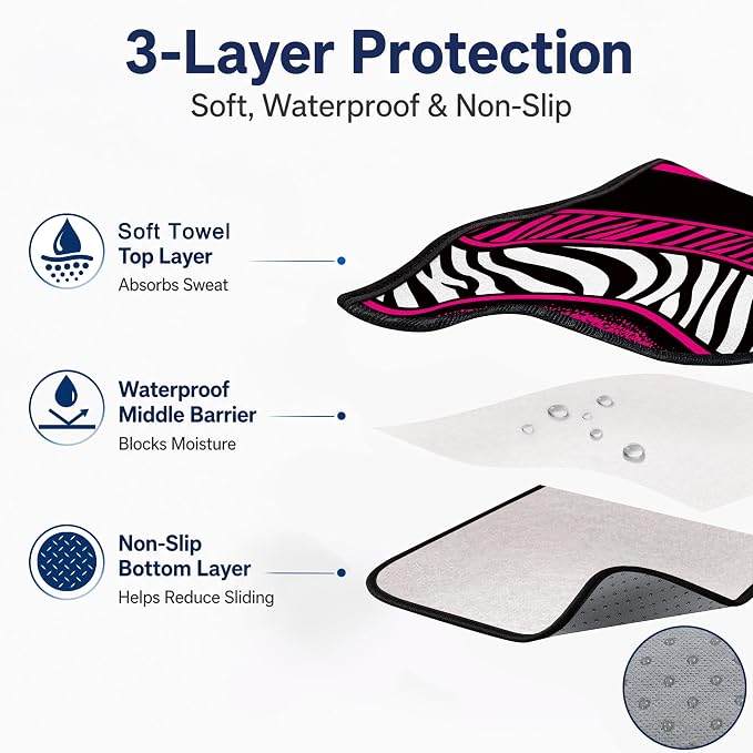 Car Seat Towel Cover 2 Pack for Front Seats, Sweat Absorbent Car Seat Protector with Non-Slip Backing, Waterproof Towel Car Seat Covers for Runners, Gym, Swimming, Beach, Pink Zebra Leopard - Image 3