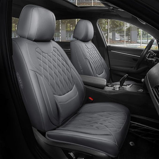 FREESOO Front Seat Covers Faux Leather Waterproof Universal Fit Grey | faux leather front seat covers, breathable waterproof, lumbar support, universal fit sedans hatchbacks pickups by FREESOO