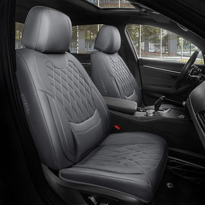 FREESOO Car Seat Covers Full Set Faux Leather Universal Fit Grey | faux nappa leather seat covers, waterproof breathable, full set lumbar support, front rear covers, fit sedans suvs pickups by FREESOO
