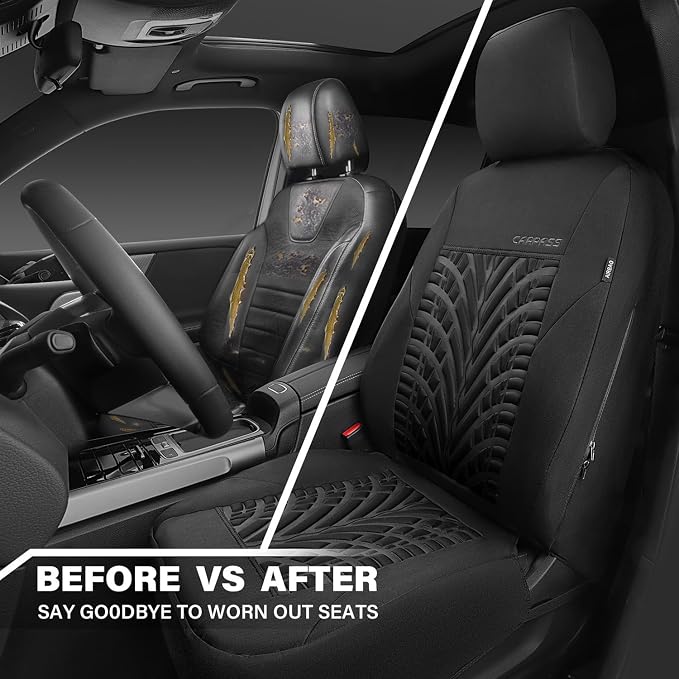 CAR PASS Neoprene Waterproof Seat Covers,Wetsuit Car Seat Covers Front Seats Universal Fit for Vans, Truck, SUV Two Front Only, 3D Tyre Embossed Anti Slip with Armrests, Airbag Compatible(Black) - Image 6