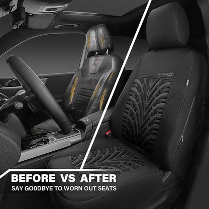 CAR PASS Neoprene Waterproof Seat Covers,Wetsuit Car Seat Covers Front Seats Universal Fit for Vans, Truck, SUV Two Front Only, 3D Tyre Embossed Anti Slip with Armrests, Airbag Compatible(Black) - Image 6