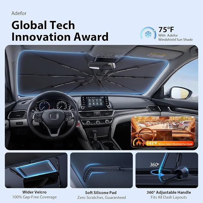 2026 Upgraded Windshield Sun Shade Umbrella for Subaru Forester [Precision Custom Fit, Superior UV & Heat Block] Cooling Tech Fabric, Durable Foldable with Storage Bag, Fits 2000-2026 - Image 5
