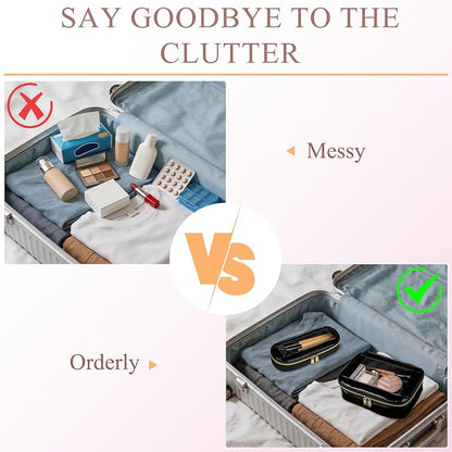 2-Piece Leather Clear Makeup Bag Set, Clear Cosmetic Bag with Zipper, Waterproof Makeup Brush Bag, TSA Approved Toiletry Bag for Travel, Car Organization for Women (Black-2, Slim+Medium) - Image 6