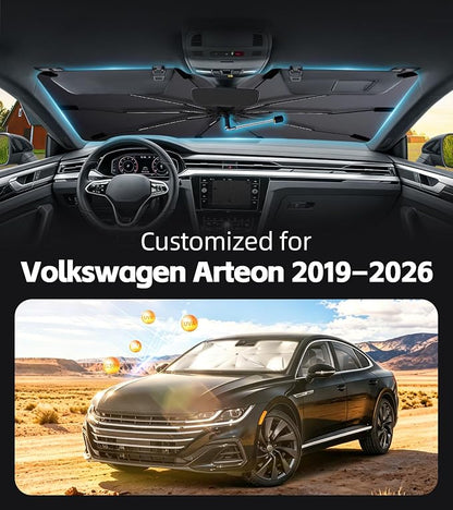 Windshield Sunshade for Volkswagen Arteon 2019-2026 with 360°Rotating Shaft | Custom Fit Umbrella Sunshade for UV Blocking, Interior Heat Protection, Easy Storage, UPF 50+ Cool Windshield Cover - Image 2