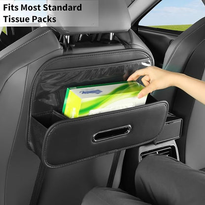Back Seat Car Organizer with Tissue Holder and 2 Pack Cup Holders | Multifunctional Car Backseat Organizers and Storages with Transparent Bag & Hooks Universal Tissues Box for SUV Sedan Van - Image 6