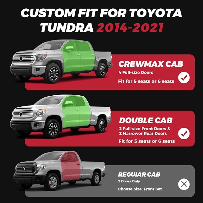 FREESOO Custom Leather for Toyota Tundra Seat Covers 2014-2021 Crewmax Cab | Custom Fit, Full Set, 60/40 Split Bench, Waterproof Faux Leather, for Truck Toyota Tundra Accessories, BlackGrey - Image 2