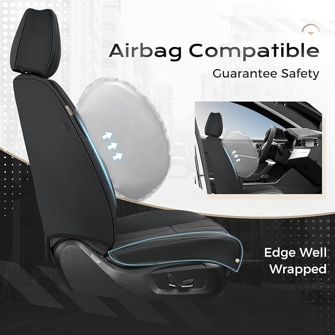 Coverado Nappa Leather Car Seat Covers Full Set, Luxury Waterproof Seat Protectors, Airbag Compatible Anti‑Slip Auto Seat Covers, Universal Fit for Most Cars SUVs Trucks Pickup Vehicles - Image 3
