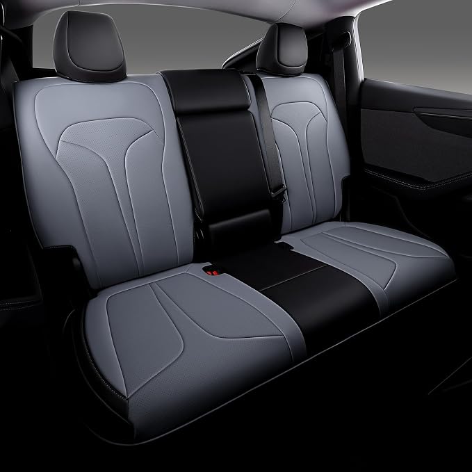 Custom Seat Covers for 2025 2026 Tesla Model Y Juniper 5-Seater, Black+Grey | Waterproof Breathable Nappa Leather, OEM Factory Style Full Set, Full Coverage Design with Armrest Covers, Airbag Compatible - Image 2