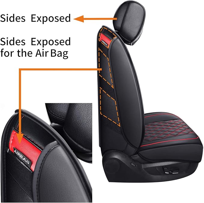 Front Car Seat Covers for Ford F150 F250 F350 F450 (Black-Red) | Custom Fit 2009-2026 F150 XLT STX XL, 2017-2026 F250 F350 F450 Super Duty Crew Cab Regular Cab Super Cab, Waterproof Leather - Image 4