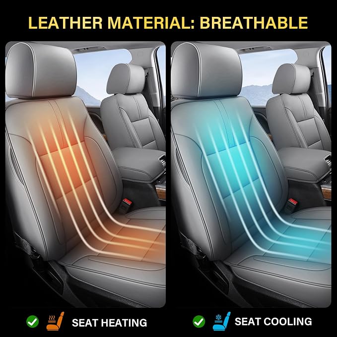 Coverado Chevy Silverado Seat Covers Full Set, Faux Leather Car Seat Covers Fit for 2014-2018 1500, 2015-2019 2500HD 3500HD Chevy Silverado GMC Sierra Crew Double Extended Cab (Gray) - Image 6