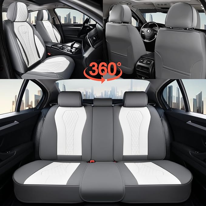 Coverado Seat Covers, Car Seat Covers Full Set, White Car Seat Cover, Car Seat Cushion Waterproof, Front Seats Back Seat Covers, Luxury Seat Cover Car Seat Protector Universal Fit Most Cars - Image 2