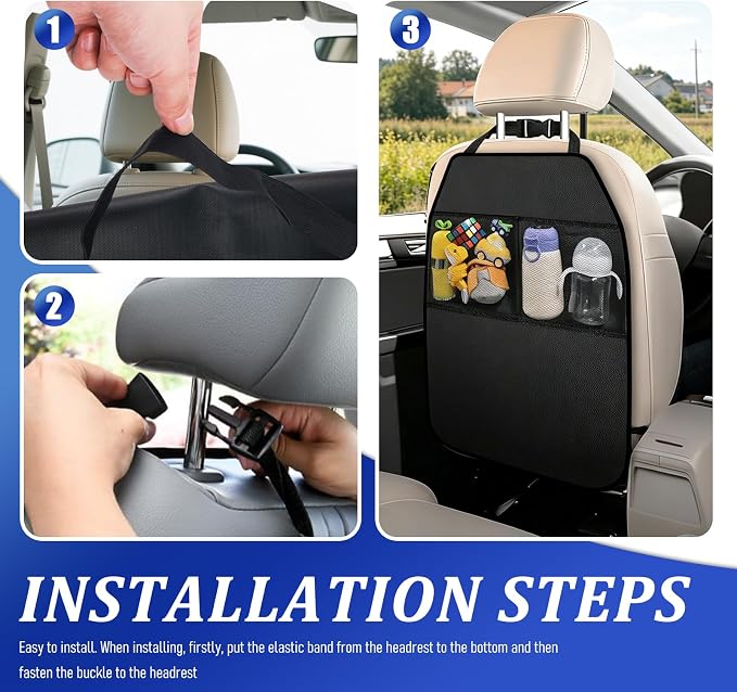 2PCS Car Seat Back Protector Mat,Anti-Scratch Seat Protectors | Covers 25.98" × 17.32",Built-In 2 Large Storage,Non-slip,Easy to Install,Durable & Easy to Clean,Universal Fit Car,SUV,Truck - Image 6
