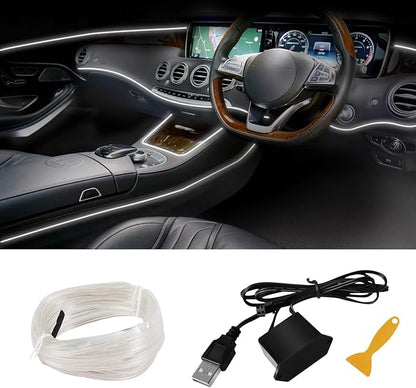 EL Wire Interior Car LED Strip Lights, 16.4FT RGB USB Neon Automotive Light Strip, Electroluminescent Vehicle Ambient Lighting Kit, Interior Decoration Car Accessories (White) by Hbxdeco