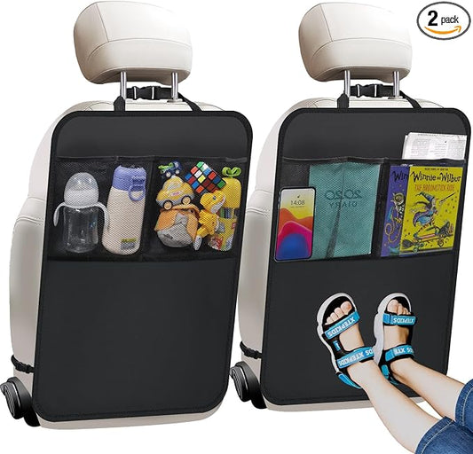 Kick Mats with Organizer -2 Pack Backseat Protector SeatCovers for Your Car, SUV, Minivan or Truck Seats - VehicleBack Seat Kids Safety Accessories -Universal Fit AutomotiveInterior Protectors by Smiinky