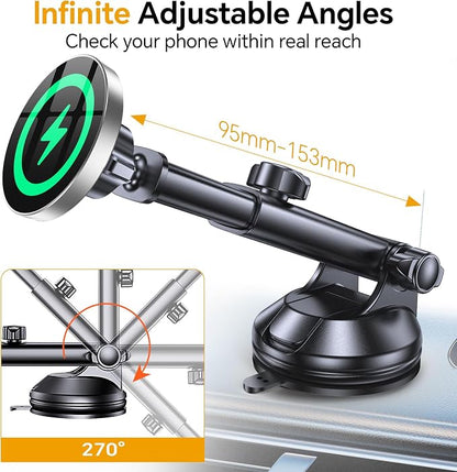 Coolpow for MagSafe Car Mount Charger【Ultra Magnet】 Magnetic Phone Holders for Your Car Charger【Windshield+Vent+Dash】 Magnetic Wireless Car Phone Holder Charger Car Mount for iPhone 17 (Gray) - Image 6