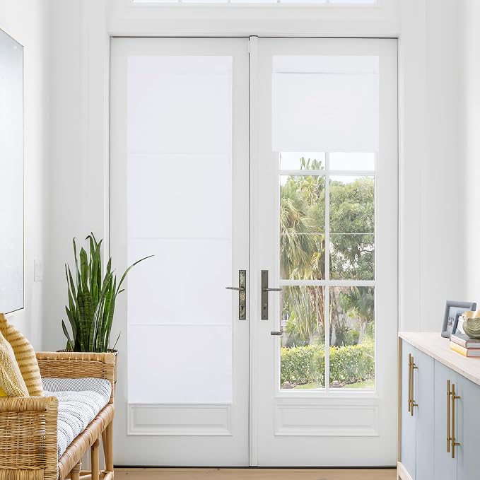 NICETOWN White Magnetic Blackout Door Blinds, No Drill No Tools Door Shade | Thermal Insulated Door Window Cover for French Door, Roman Curtains for Light Conrol, 24" W x 72" L, 1 Panel by NICETOWN