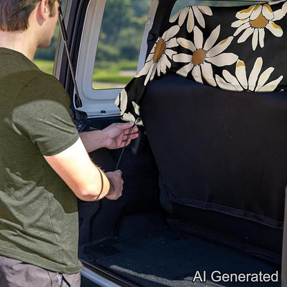 Daisy Print Car Back Seat Cover Waterproof Automotive Seat Cushions Universal Fit Rear Bench Towel Seat Covers with Non-Slip Backing for SUV, Sedan, Van - Image 5