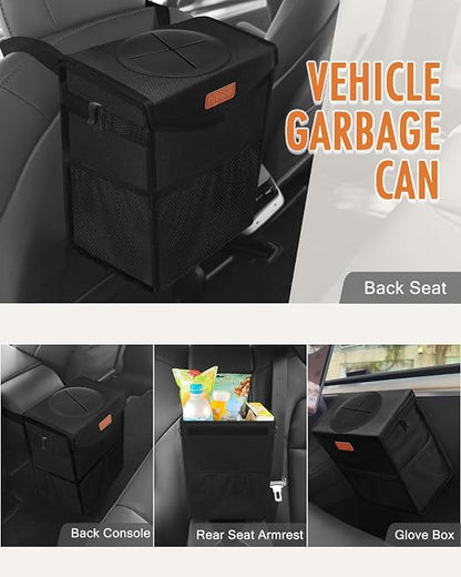 Pritent Car Trash Can with Lid Leakproof Car Garbage Bag Vehicle Trash Bin | Hanging Automotive Garbage Can,Multipurpose Car Accessories for Women Men Interior Car Storage Organizer(2 Gal,Black) - Image 6