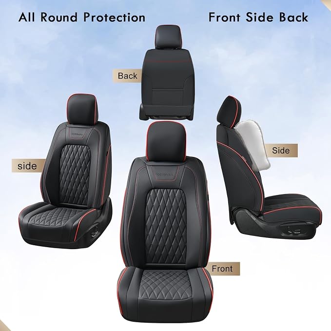 Coverado Leather Seat Covers Full Set for Ford F150F250F350F450(2015-2026)Waterproof Automotive Cushion Covers for Pick-Up Trucks Custom Fit for F150 SuperCrew&F250–F450 Super Duty Crew Cab(Red Line) - Image 8