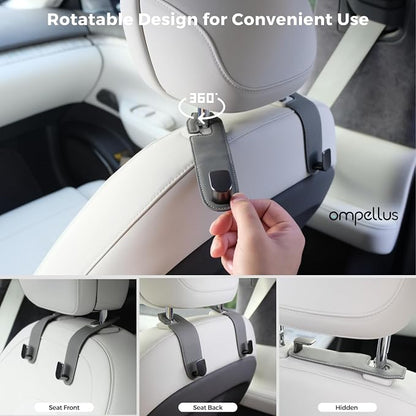 Car Purse Holder,2 Pack Leather Car Purse Hook,Car Organization Accessories | Sturdy Metal Core, Premium Leather Wrapped, Universal Fit for Most Vehicle Seat Headrest, 360-degree Rotation,Easy to Install - Image 5