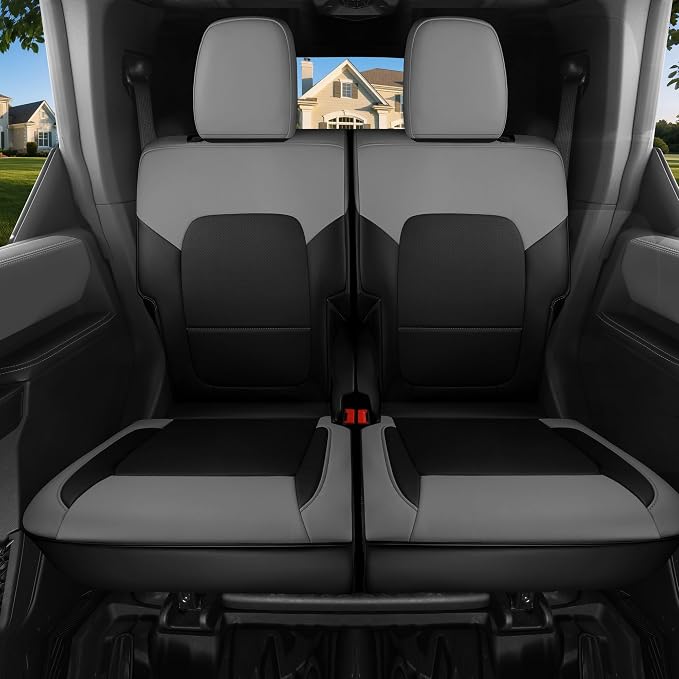 Red Rain Leather Seat Cover Customized Fit for 2021-2026 Ford Bronco 2 Door | Waterproof Leather Full Coverage SUV Seat Covers Black and Gray Auto Interior Protector (Bronco 2Door-Black+Black) - Image 3