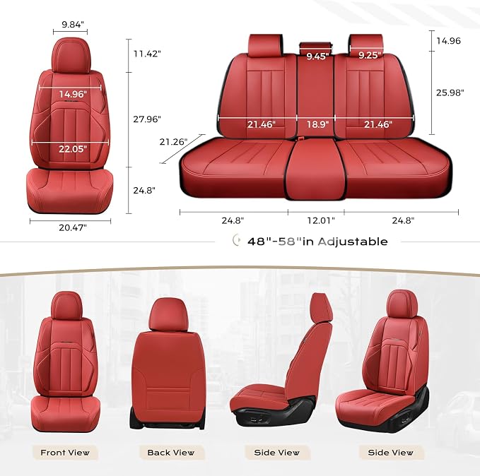 Coverado Car Seat Cover, Cover for Cars Full Seat, Premium Leather, Universal Fit Waterproof Seat Protectors, Car Seat Cushion Non-Slip for Most Cars-Red - Image 5