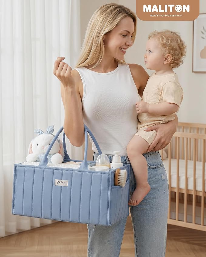 Maliton Baby Diaper Caddy Organizer with 2 Side Pockets, Portable, Blue | with Handle and Removable Dividers, Nursery Storage Basket, Car Organizer for Diapers & Wipes. Boy & Girl Shower Gift - Image 6