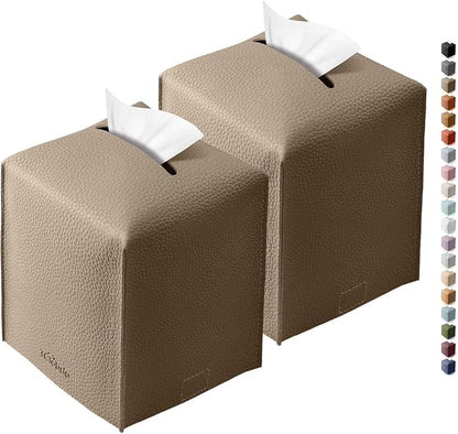 Tissue Box Cover for PU Leather, Modern Simple Solid Color Holder Square Tissue Bag, Ideal for Bathrooms,Office,Car,Outdoor Tent,Dining Table,5"X5"X5", Double Cocoa Brown by Tclouda
