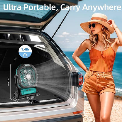 Camping Fan Rechargeable, 20000mAh Battery Powered Portable Fan with LED Light, 4-Speed 180° Adjustable, Camping Essentials for Tent, Travel, Car, Outdoor, Indoor, BBQ, Fishing, Jobsite - Blue - Image 7