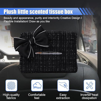 Car Tissue Holder, Cute Bow Tissue Box Cover for Auto Backseat, Rectangle Auto Napkin Holder Keep Car Tidy, Universal Napkin Storage Organizer for Vehicle Sun Visor, Headrest (Black) - Image 3