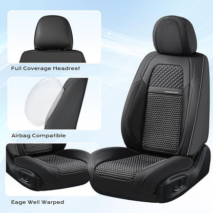 Coverado Leather Front Seat Covers, 2-Pack Universal Waterproof Breathable Leather Woven Leatherette Seat Cushions, Auto Car Seats Protectors, Fit for Most Vehicles-Blackpure - Image 3