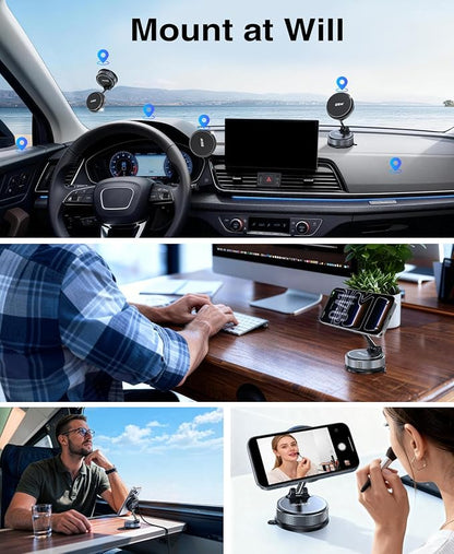 Beeasy 25W Qi2.2 MagSafe Car Mount Charger Built-in Cooling Fan, Upgraded Vacuum Suction Cup 360° Rotation, Magnetic Wireless Car Charger with 63W Adapter for iPhone 17 16 Pro Max Samsung S26 Ultra - Image 6