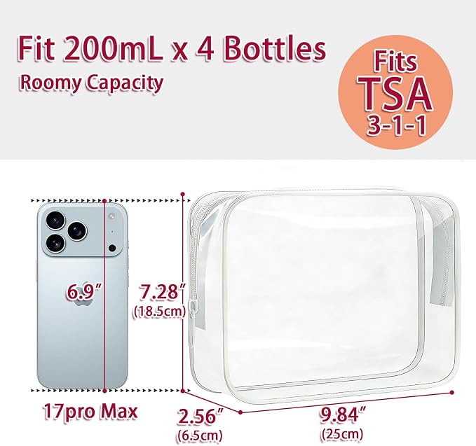 6 Pcs Large Clear Makeup Bags, TSA Approved Toiletry Bags for Travel, Waterproof Clear Pouches with Zipper, Plastic Cosmetic Organizer Case for Women Men Vacation Bathroom Essentials (White Large) - Image 2