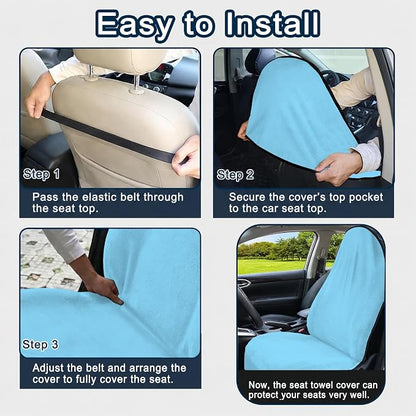Car Seat Towel Cover 2 Pack for Front Seats, Sweat Absorbent Car Seat Protector with Non-Slip Backing, Waterproof Towel Car Seat Covers for Runners, Gym, Swimming, Beach, Pets, Sky Blue - Image 8