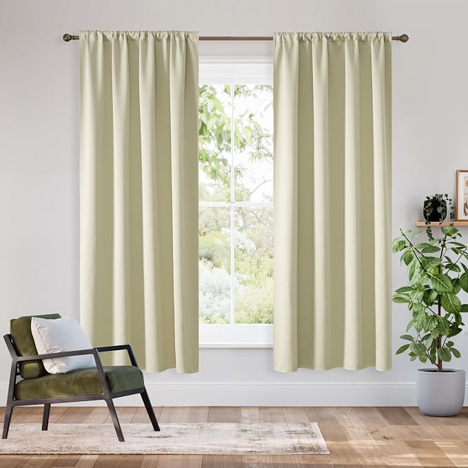 RYB HOME Bedroom Blackout Curtains 54 inches Long, 100% Blackout | Thermal Insulated, Noise Reducing, Curtains for Living Room Nursury, For Sleep, W42 x L54, Biscotti Beige by RYBHOME