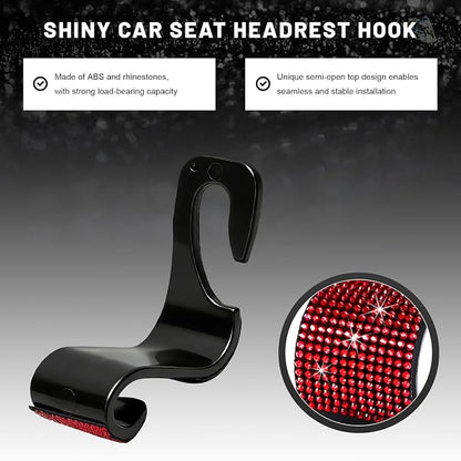 4 PCS Bling Car Seat Headrest Hooks, Sparkly Crystal Rhinestone Auto Back Seat Hanger Backpack Storage Hanger, Universal Diamond Handbag Hanging Holder for Car RV SUV Truck (Red) - Image 3