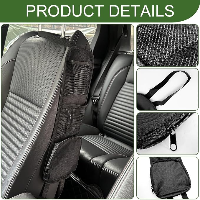 Car Seat Side Storage Pocket, Car Seat Organizer Hanging Bag (2, black-1) - Image 3