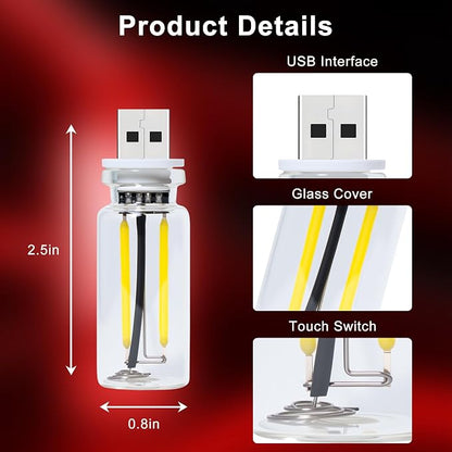 Car USB Night Light Touch Dimmable - 1-Pack Retro LED Filament Lamp for Truck Interior, Bedroom & Camping | Glass Bottle Ambiance Lighting (Red) - Image 5