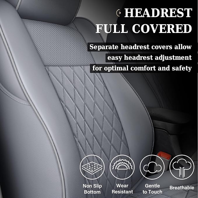 Coverado Tacoma Seat Covers Full Set, Faux Leather Seat Covers Custom Fit for 2005-2023 Toyota Tacoma Double/Crew Cab Base Prerunner SR5 Limited TRD Sport Interior Covers (Gray) - Image 4