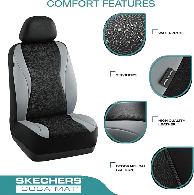 Skechers Car Seat Covers,Leather Seat Covers with GOGA Mat Technology,Waterproof Car Seat Covers Front Seats,Airbag Compatible,Comfort Universal Fit for Most Cars,Vans,Trucks,SUVs,Grey - Image 3