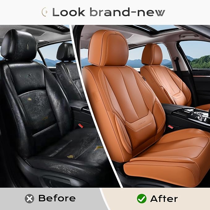 Coverado Car Seat Covers, Seat Covers for Cars, Waterproof Leather Auto Seat Protectors, Leather Car Seat Cushion, Car Interiors Accessories Universal Fit for Most Cars - Image 6
