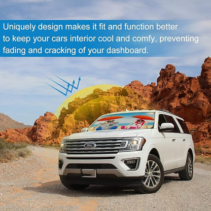 Car Windshield Sunshade, KANCOKIT Cartoon Pattern Auto Sun Shade Foldable for Front Window Sun Visor Protector UV Ray Reflector Keep Vehicle Cool Protect Kids Baby & Pets (59" x 33.5") (Umbrella) - Image 7