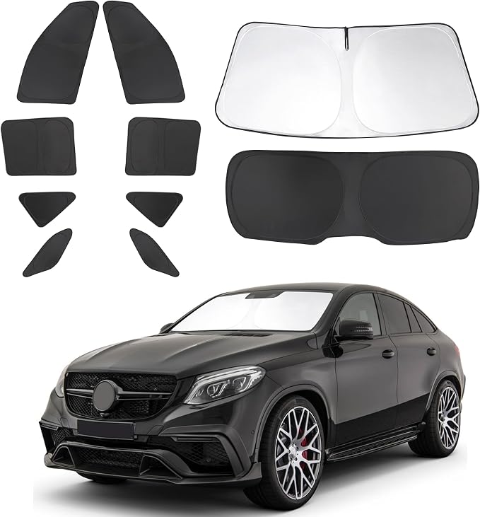 10PCS Windshield Sun Shade Custom Fit For 2012-2019 Mercedes-Benz GLE-Class(Not Fit for GLE Coupe) Accessories Foldable Sunshade Side Rear Window Shade Cover Full Set Privacy Protection Keeps Car Cool by LHFLIVE